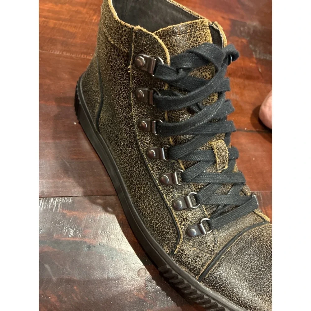 John Varvatos High Top 'Schooner' Boots Mens 8.5 Crackle Leather D Rng Lace Up